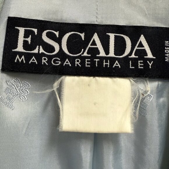 Vintage Escada by Margaretha Ley Fine Wool Coat. Light Sky Blue. Crest Buttons. - Picture 5 of 5